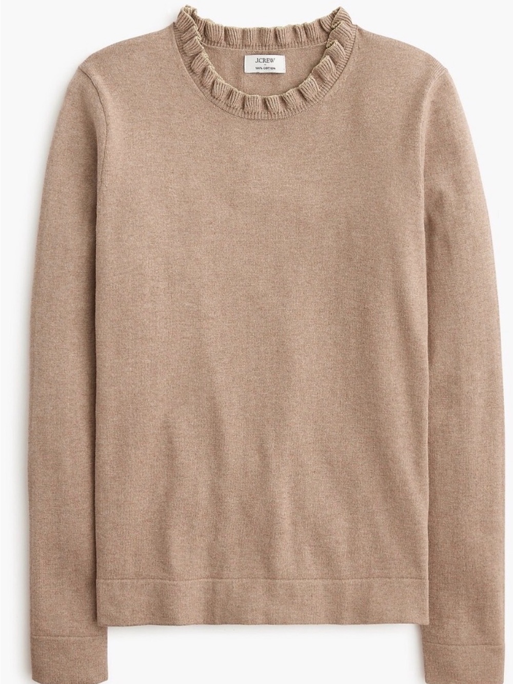 J. Crew Tan Ruffle-Trim Cowlneck Sweater